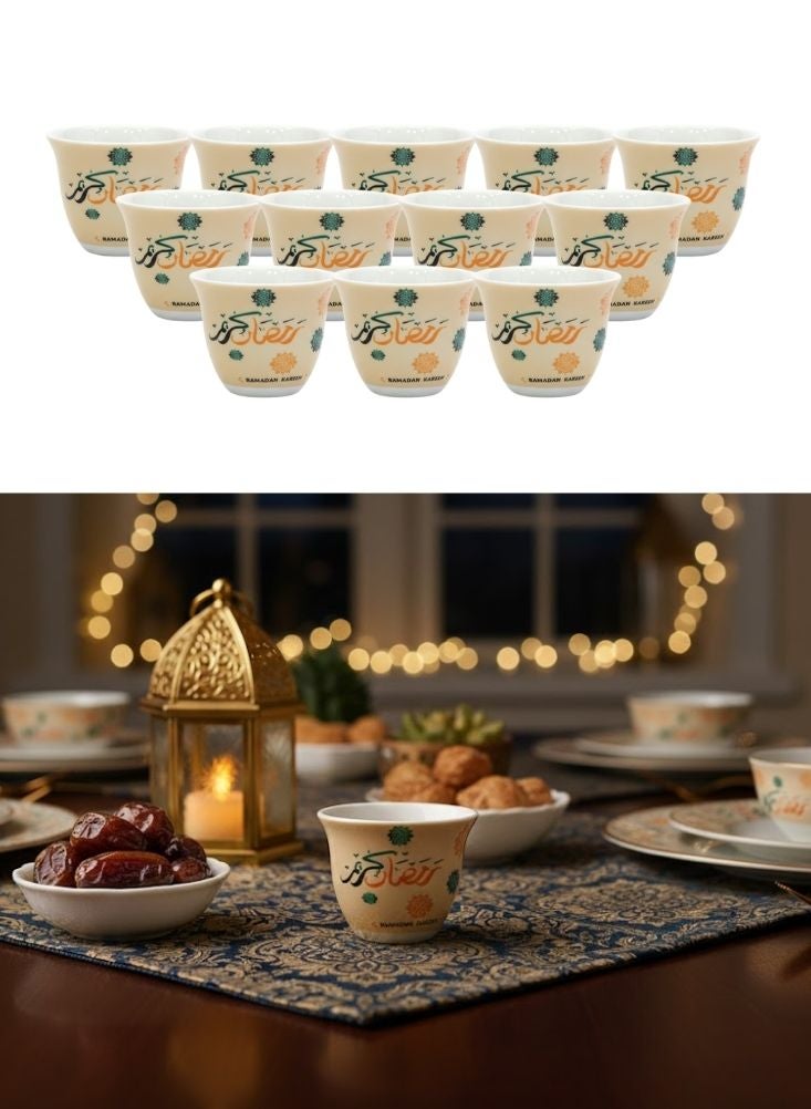 بريميم طقم فناجين شاي سيراميك بنقشة رمضان كريم مكوّن من اثني عشر فنجاناً - Image 1